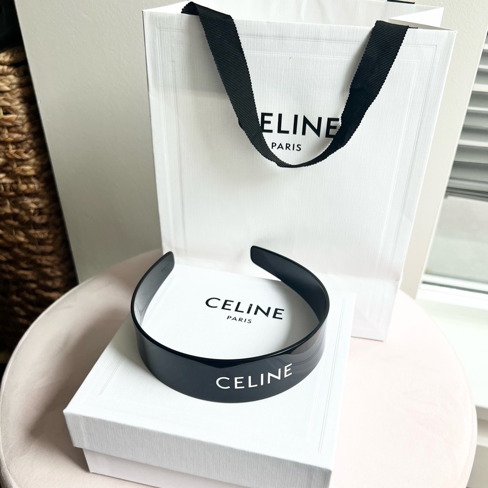 Celine Black Acetate Logo Headband